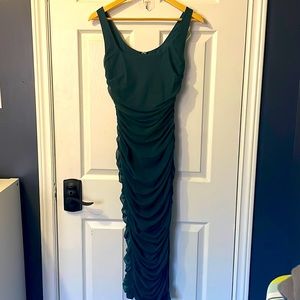 Privy NWT ruched bodycon tank dress with leg slit forest green size M